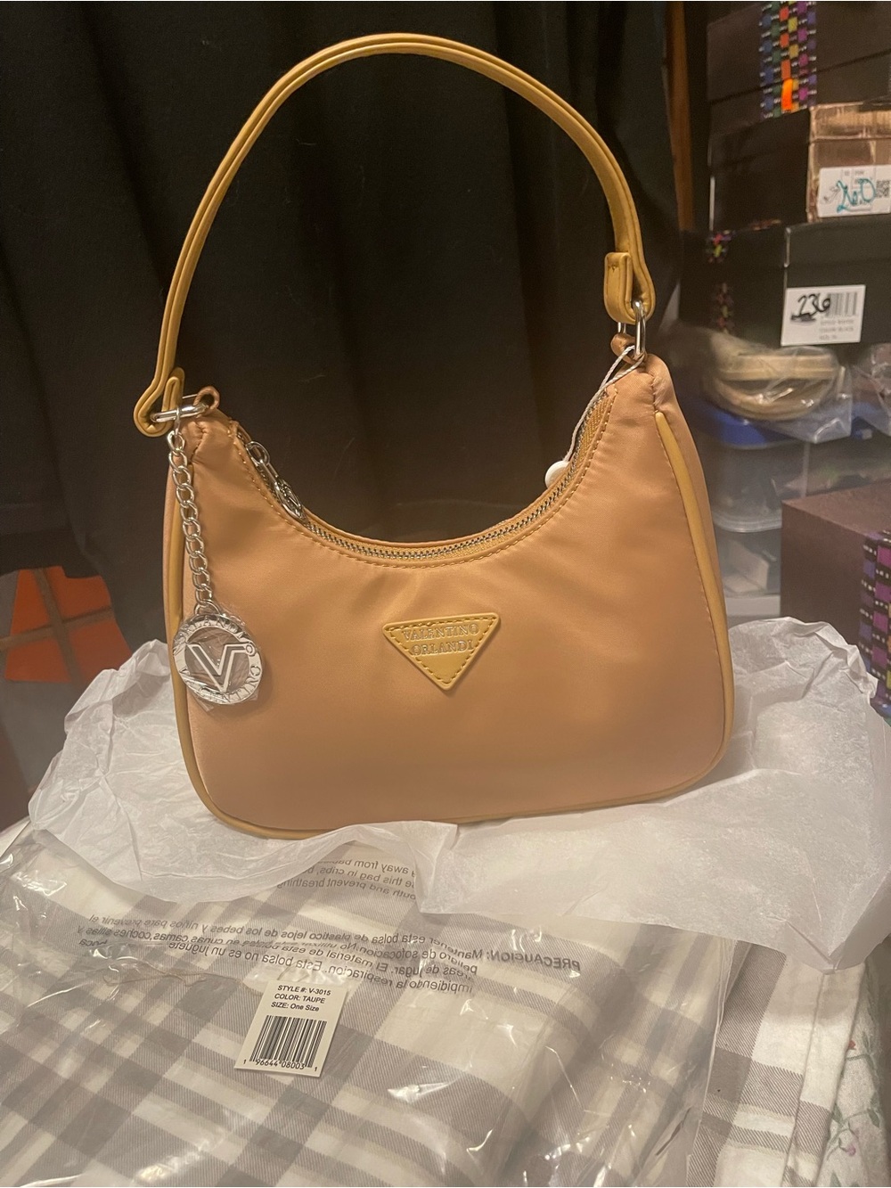 Valentino Orlandi taupe Shoulder Bag with Logo Charm